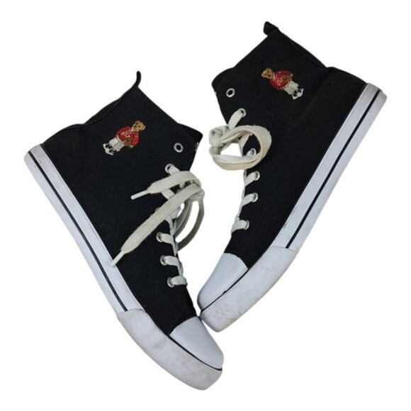 Ralph Lauren Hamptyn Embroidered Polo Bear Canvas High Top Sneakers Mens 6.5 - Picture 1 of 11